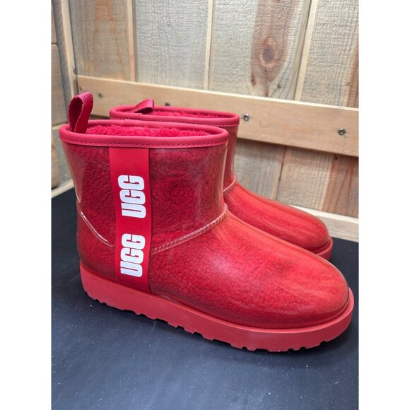 Ugg Womens Classic Mini Platform Boots Red Shearling Size 9 - Picture 1 of 9